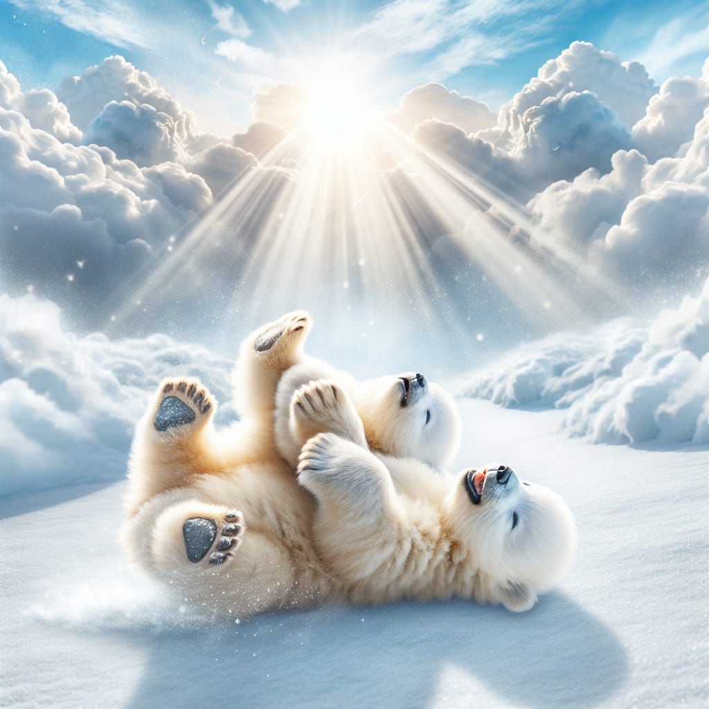 Polar Bear Cubs Play in Sunshine