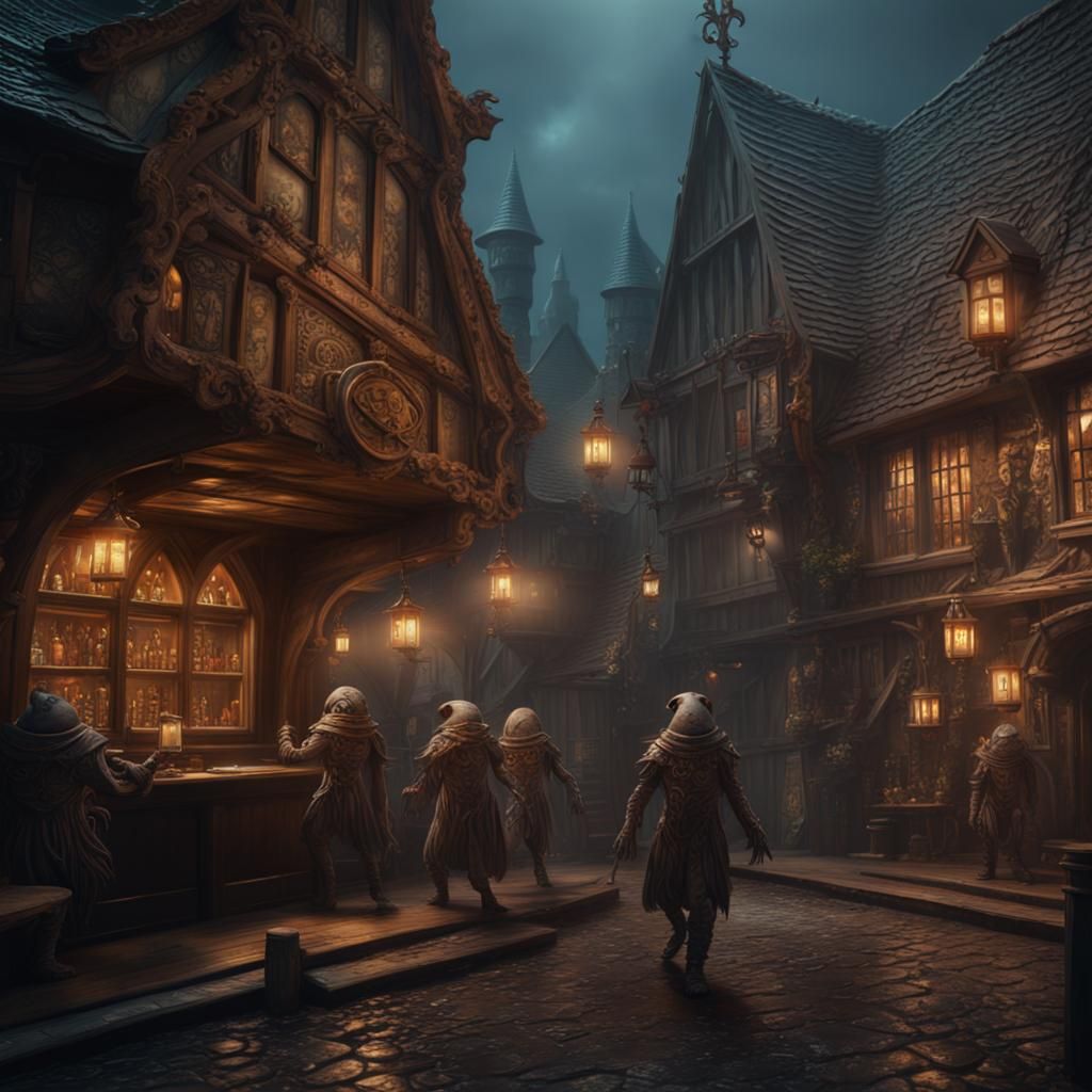 Drunken Aliens Exit Medieval Pub: Fantasy Art