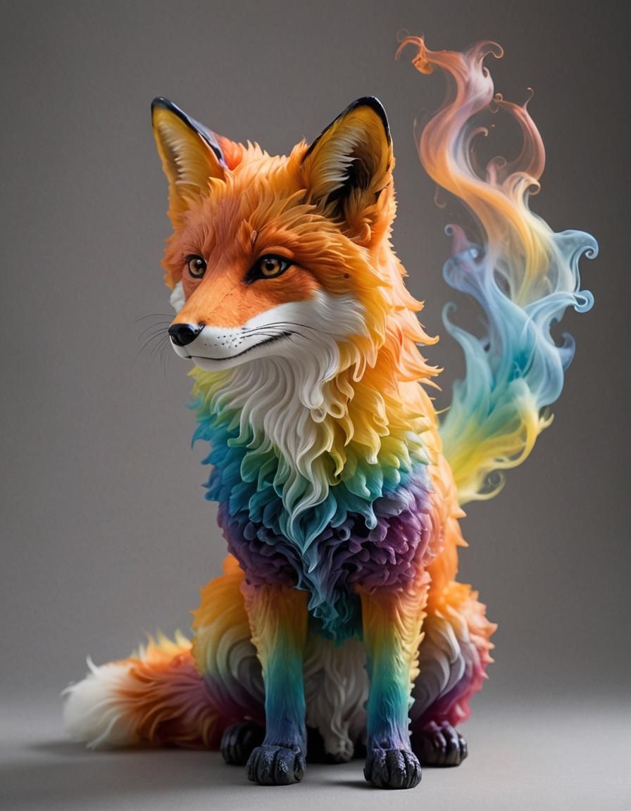 Ethereal Rainbow Smoke Fox Creation