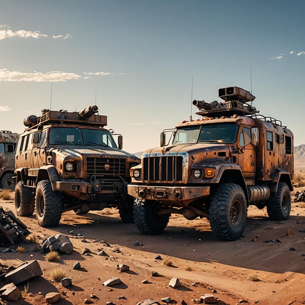 Post-Apocalyptic Vehicles in Desert Landscape