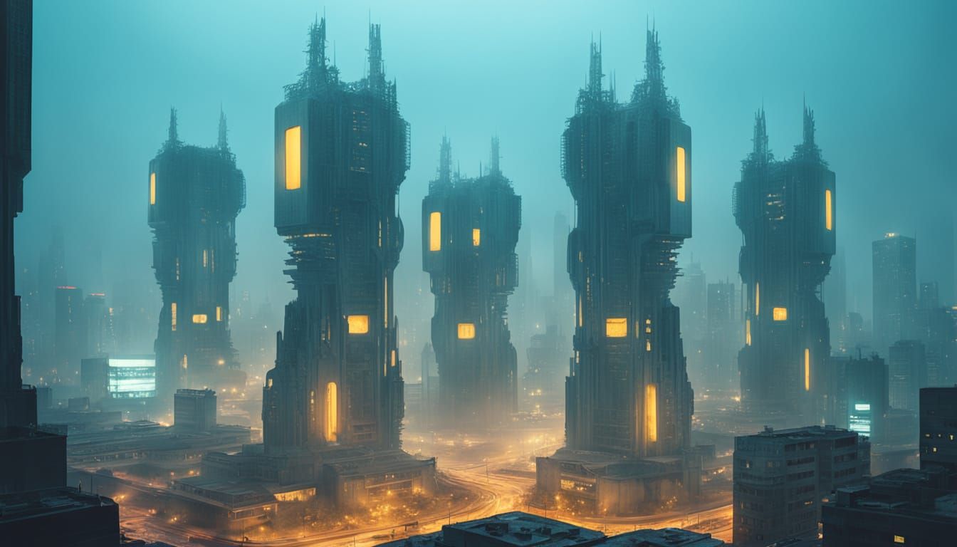 Epic Futuristic Alien Metropolis in Neon Hues