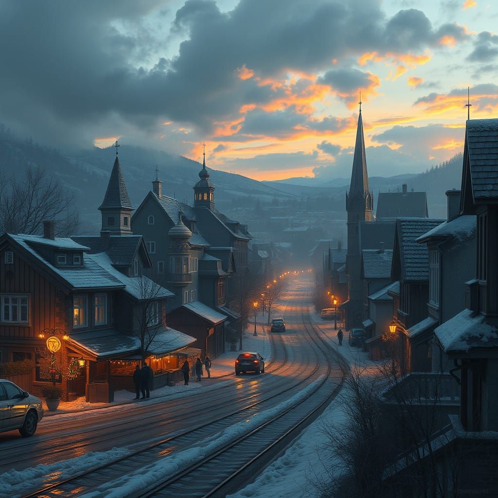 Cyberpunk Cityscape in High-Contrast Polychrome