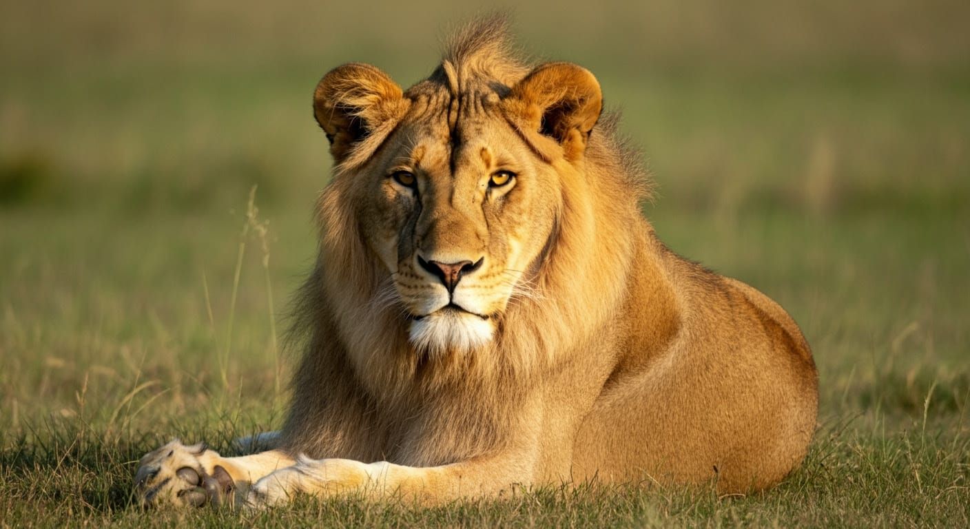 Realistic Lion in Serene Sunny Field