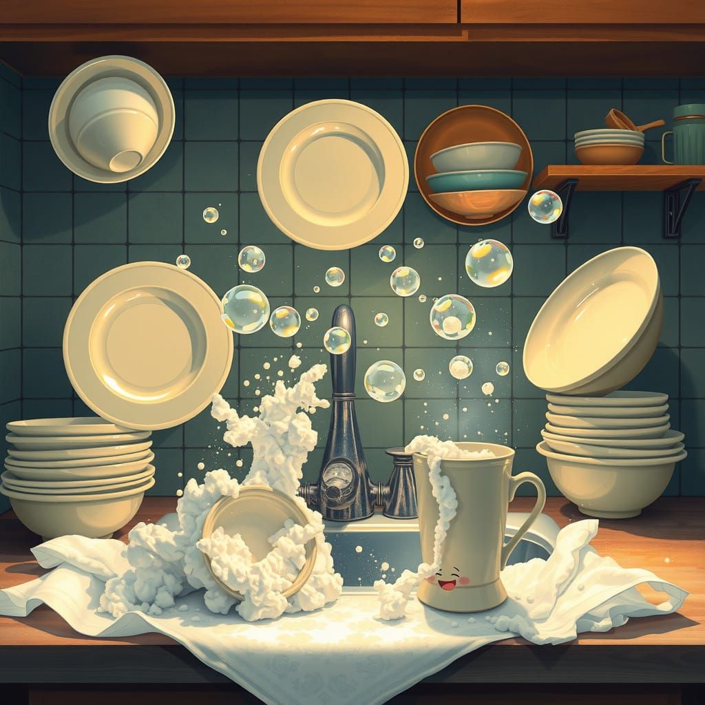 Kitchenware Chaos: A Humorous Painterly Scene