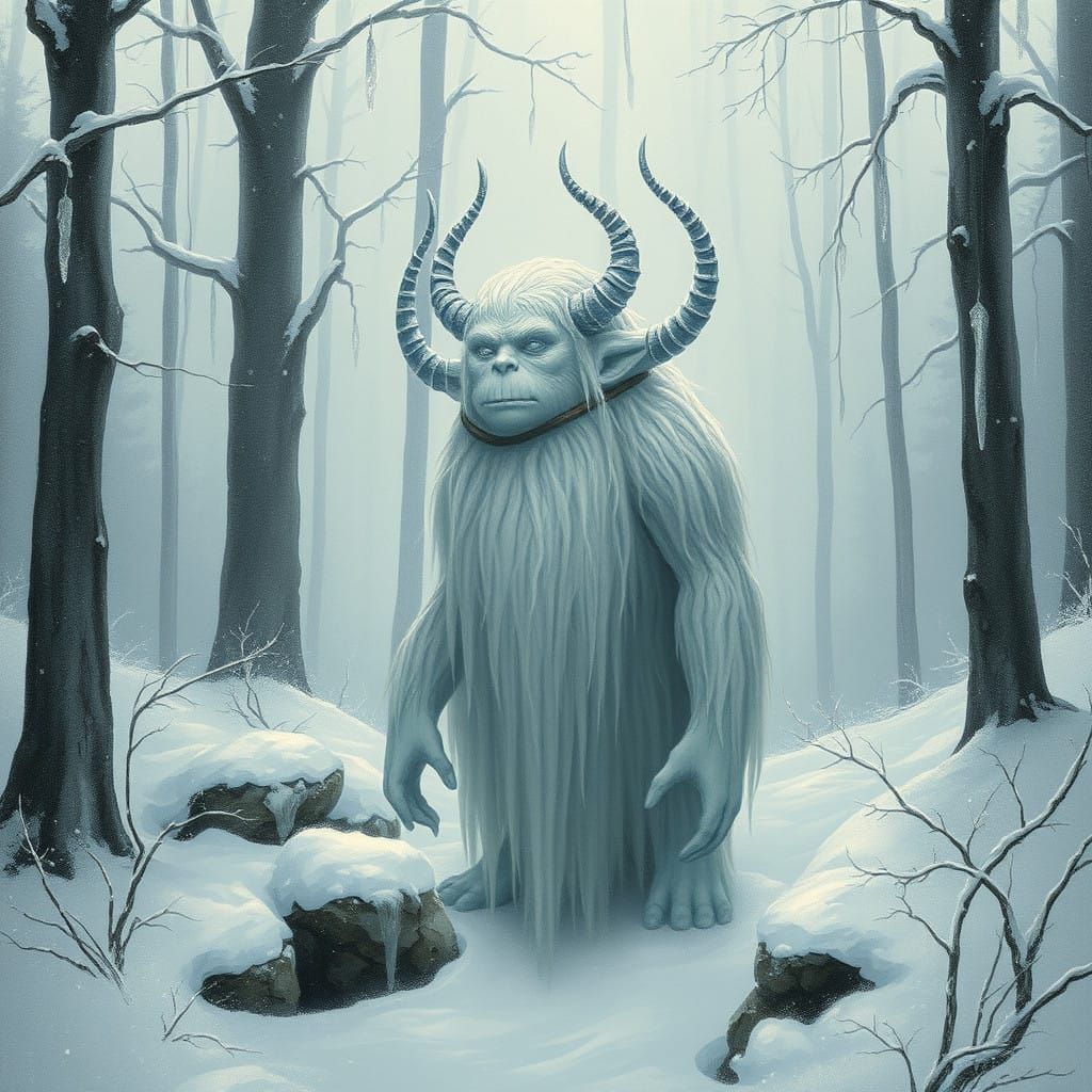 Winter Wonderland Snow Troll in Mystical Forest