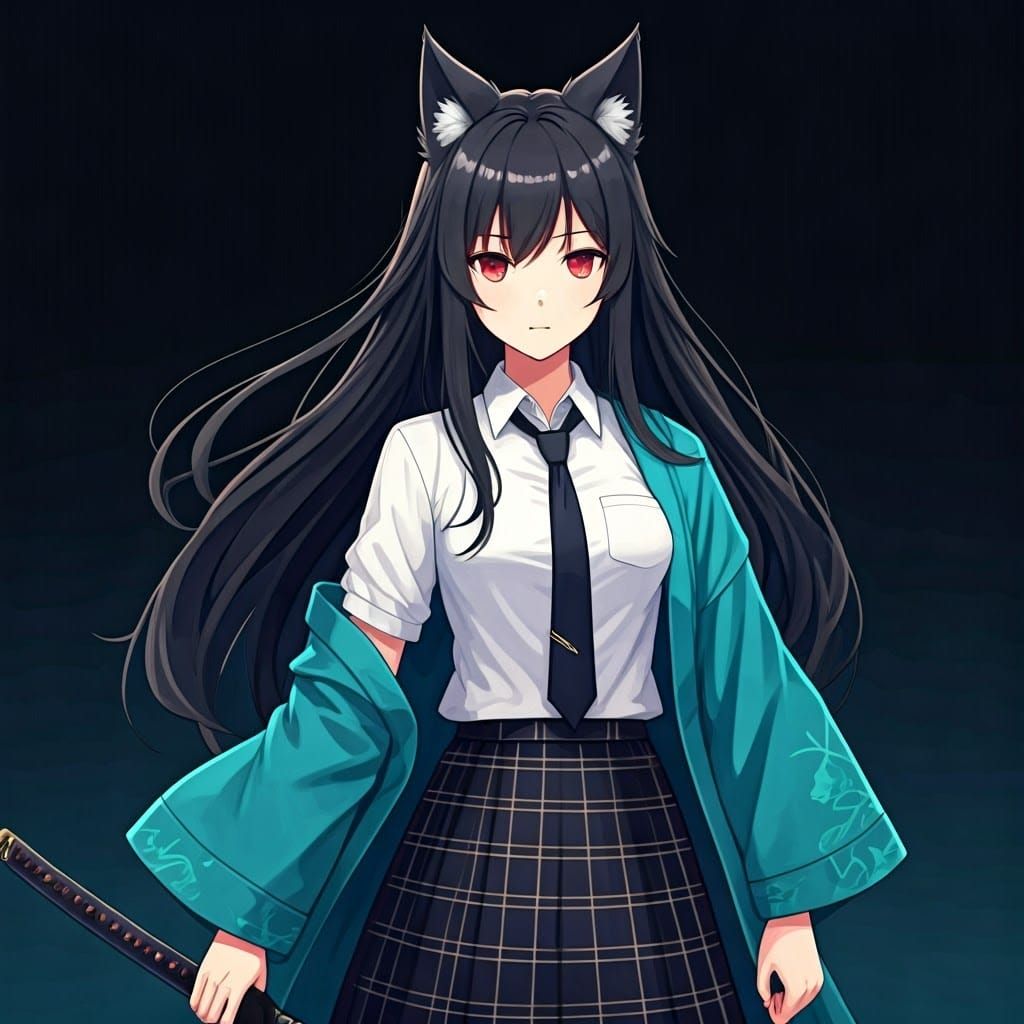 Miyabi Anime Schoolgirl with Red Eyes and Wolf Ears