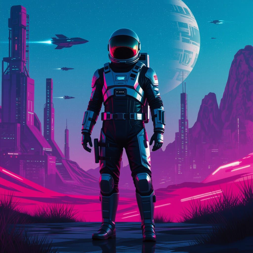 Apollo in Futuristic Cyberpunk Landscape