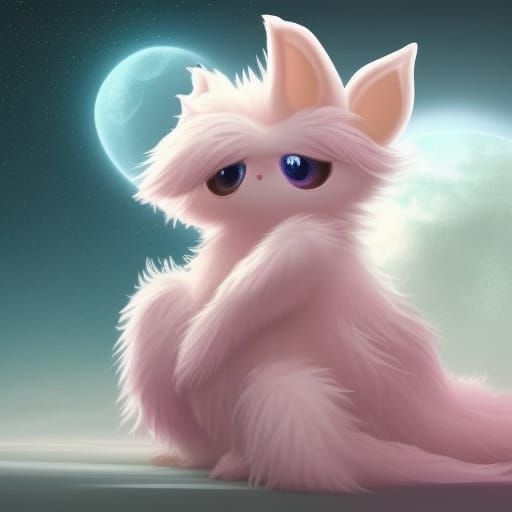 Cute Pink Fluffy Winged Creature in Digital Art