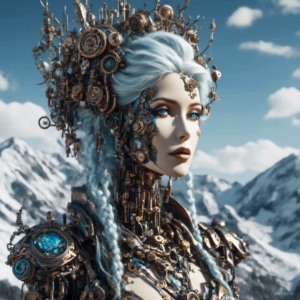 Steampunk Automaton Nature Goddess with Porcelain Face