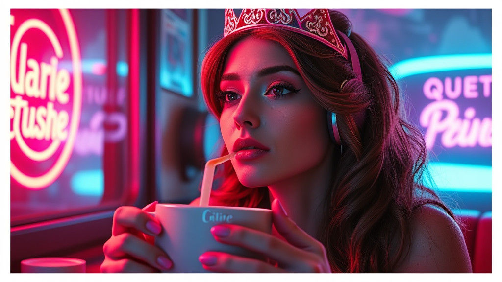 Beauty Princess in Coffee: Synthwave Neon Art