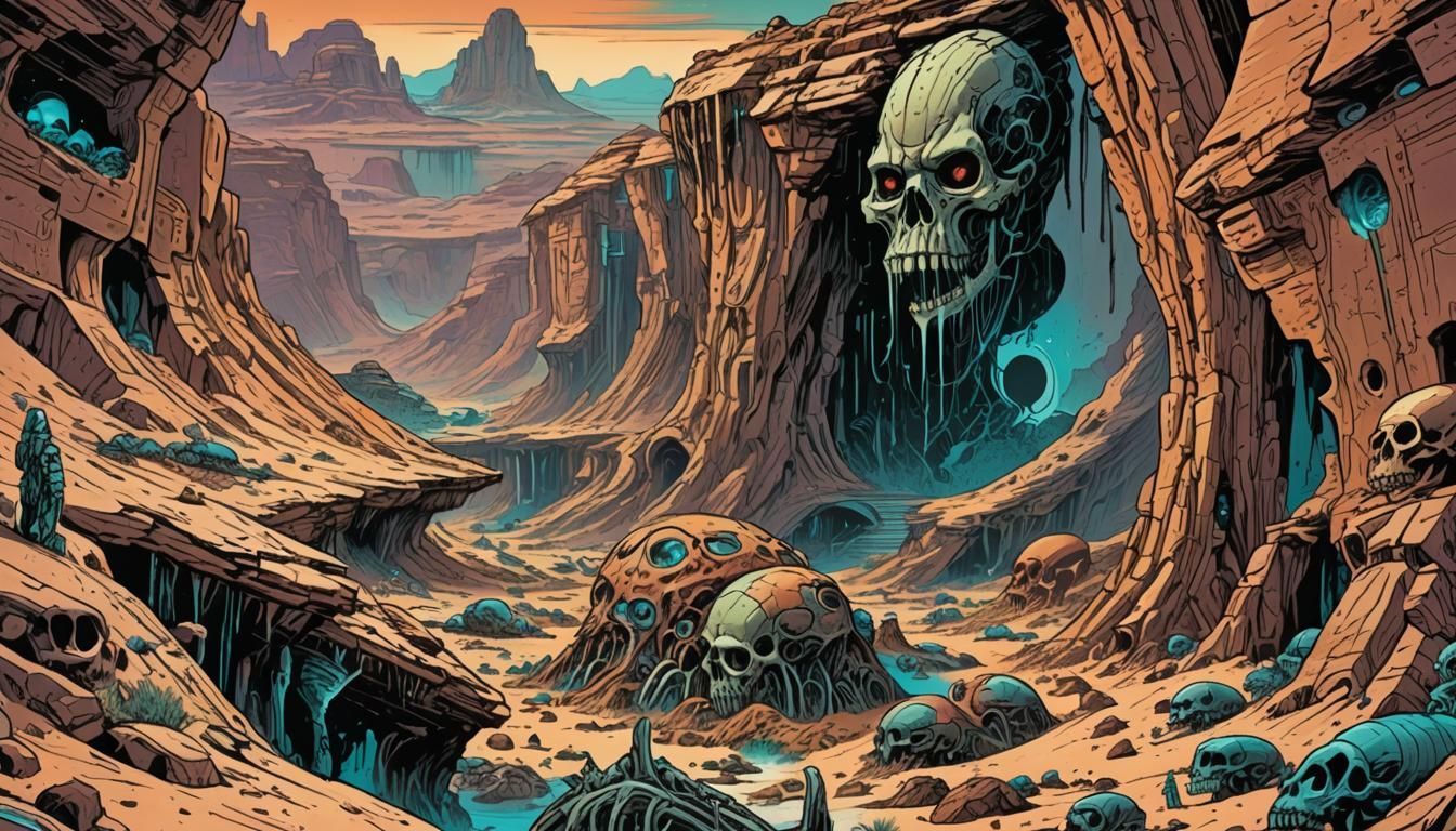 Martian Ruins in Retro Sci-Fi Comic Style