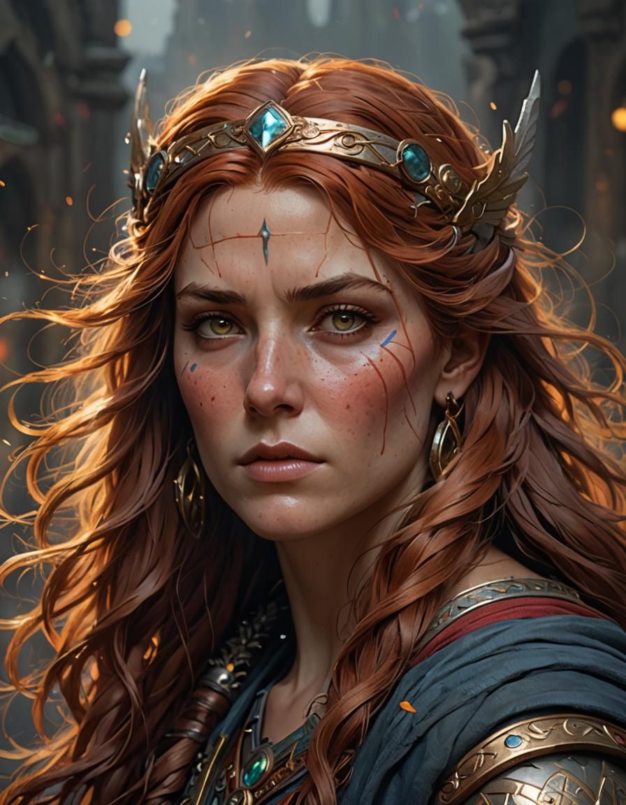 Boudicca Portrait in Hyperdetailed Art Nouveau Style