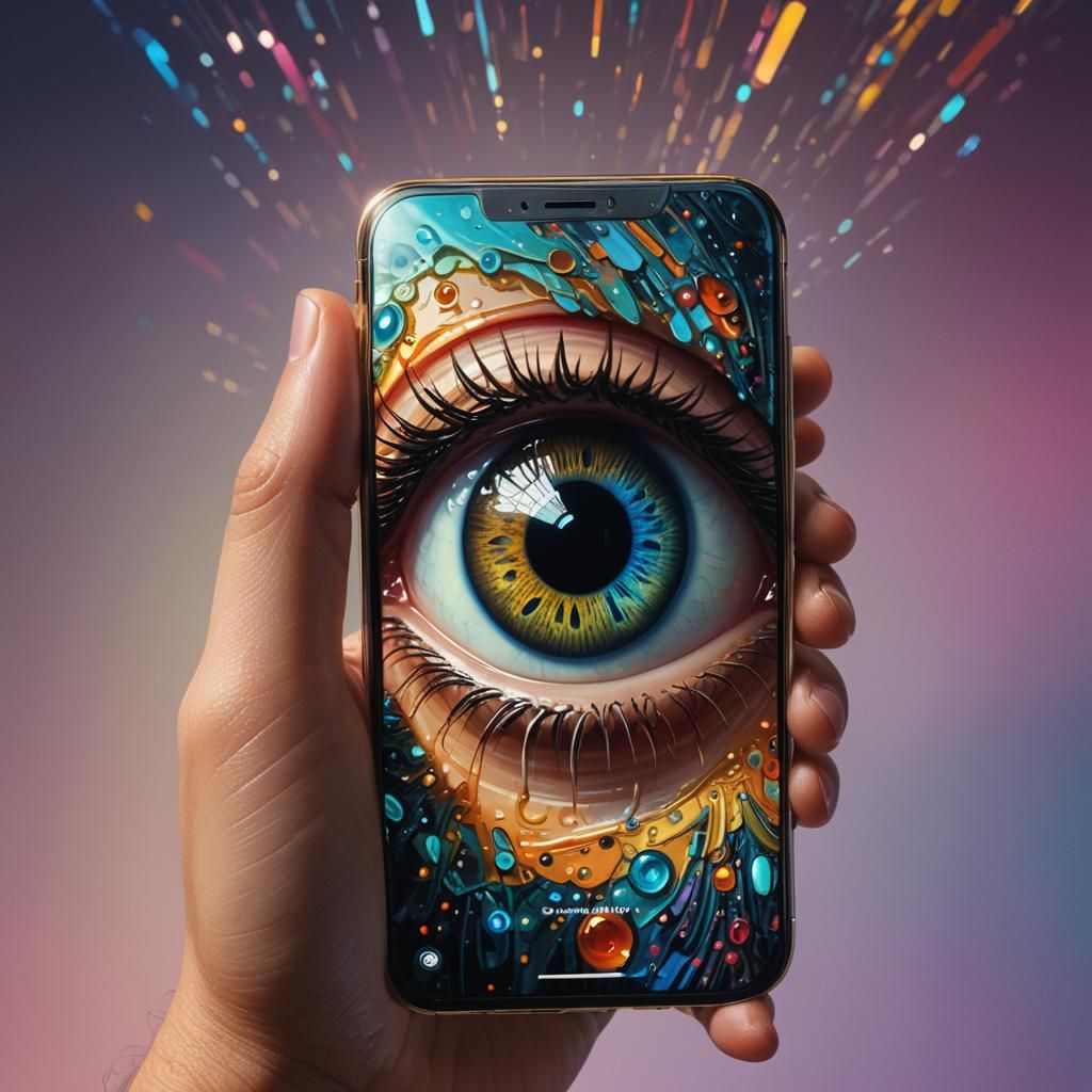 Hyperrealistic Cellphone with Eyeball Screen Concept Art