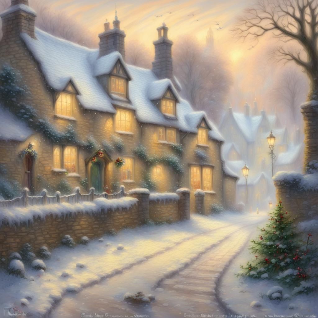 Winter Christmas Scene in Cotswolds as Fantasy Art