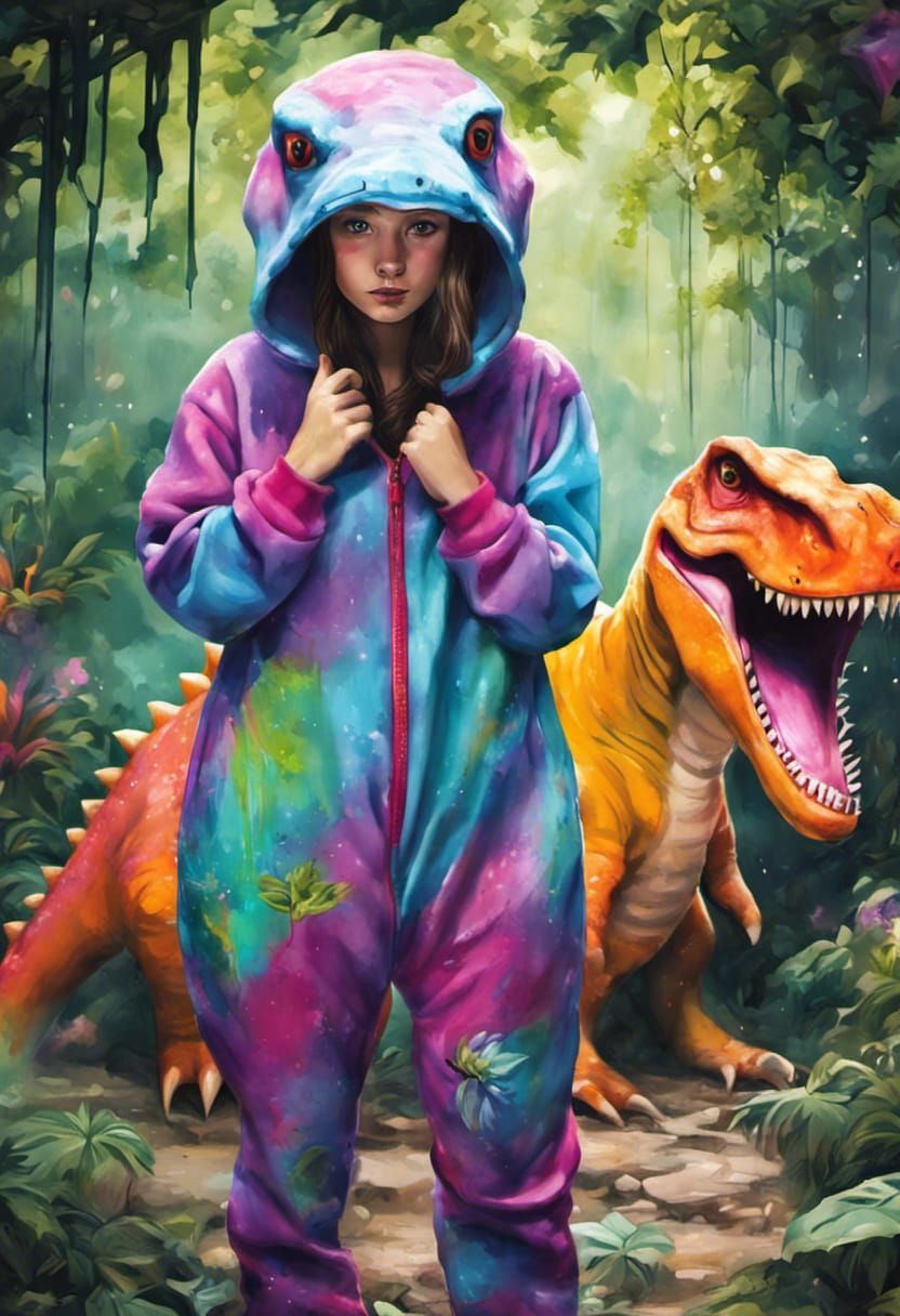 Dino-Girl in Magical Graffiti Garden