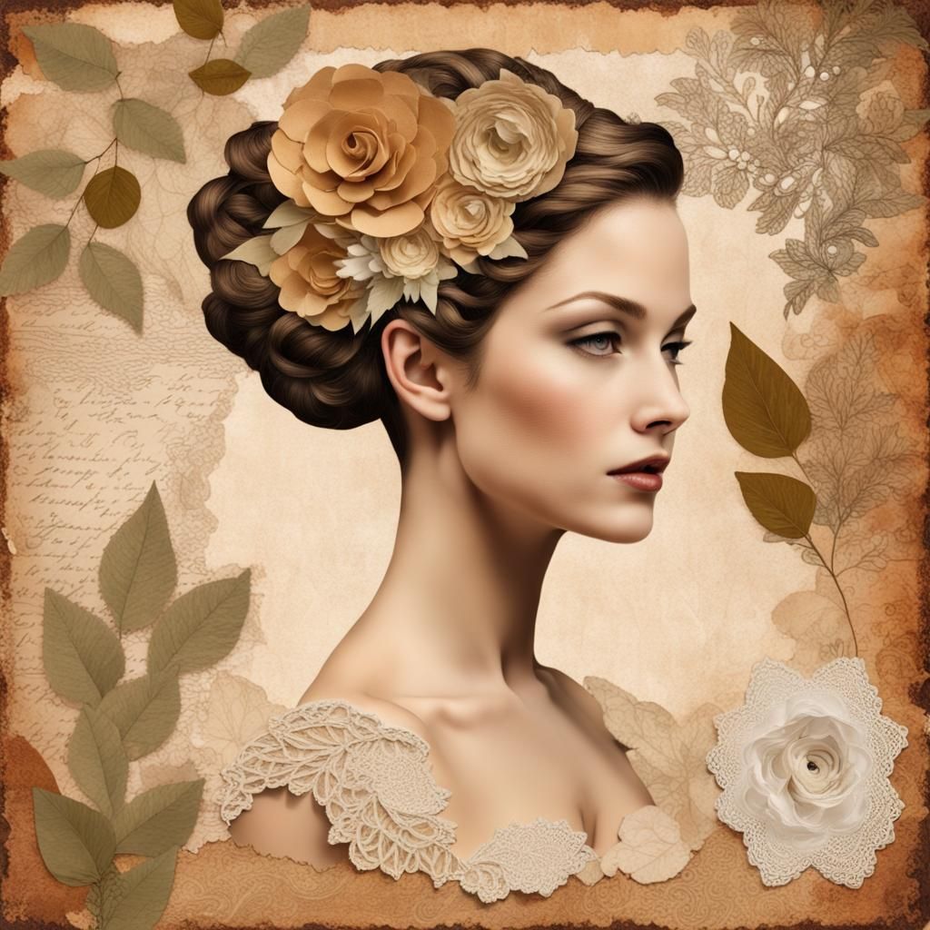 Earthy Female Portrait in Vintage Collage Style