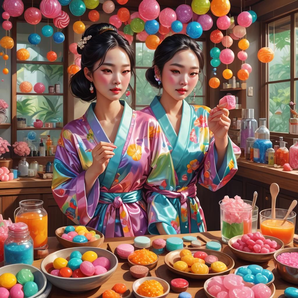 Korean Girl's Luxurious Spa Day in Candy Art Style