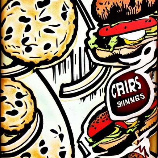 Burger and Fries Logo in Cel-Shaded Style