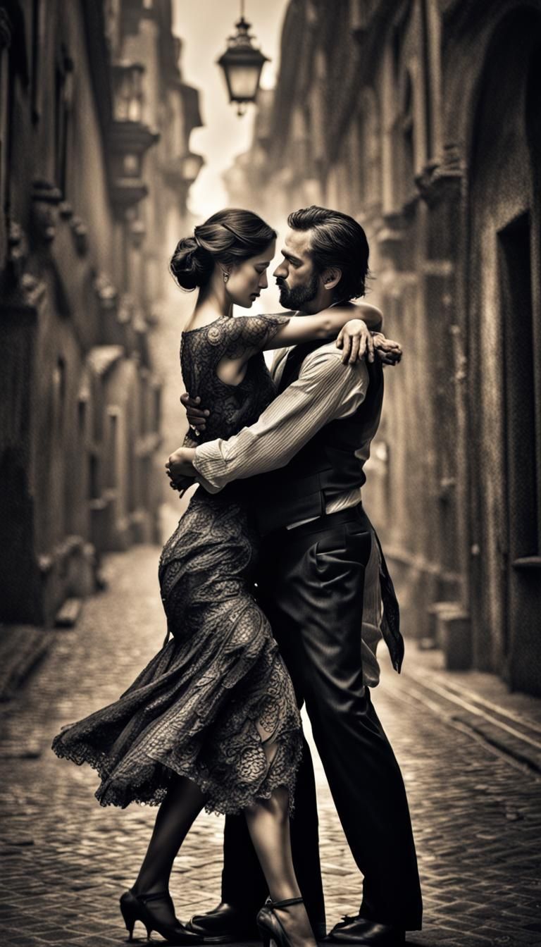 Passionate Tango Embrace in Hyperrealistic Detail