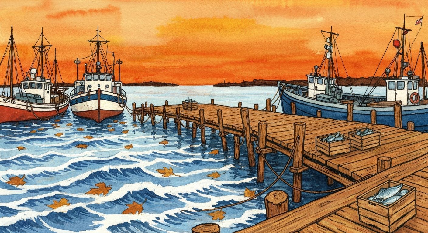 Autumn Harbor Scene as Heavy Impasto Painting