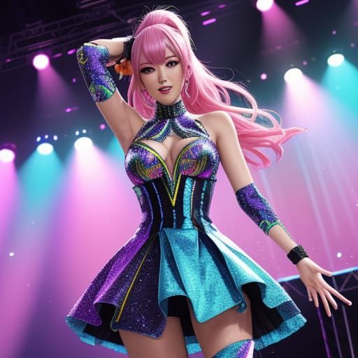 Anime Idol Portrait on Stage in Digital Art Style