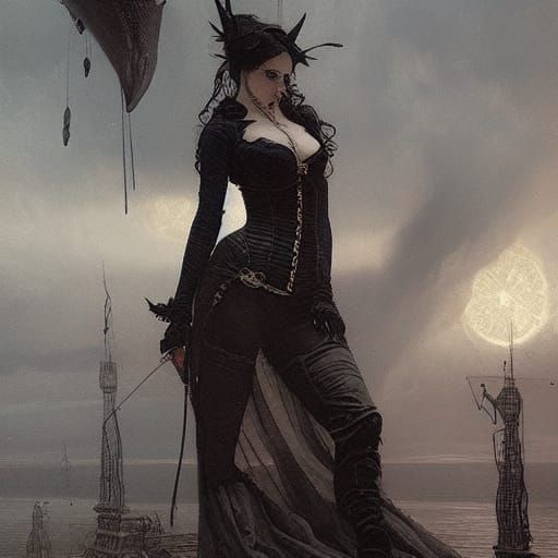 Steampunk Woman in Whale Oil Corset, Horror Style