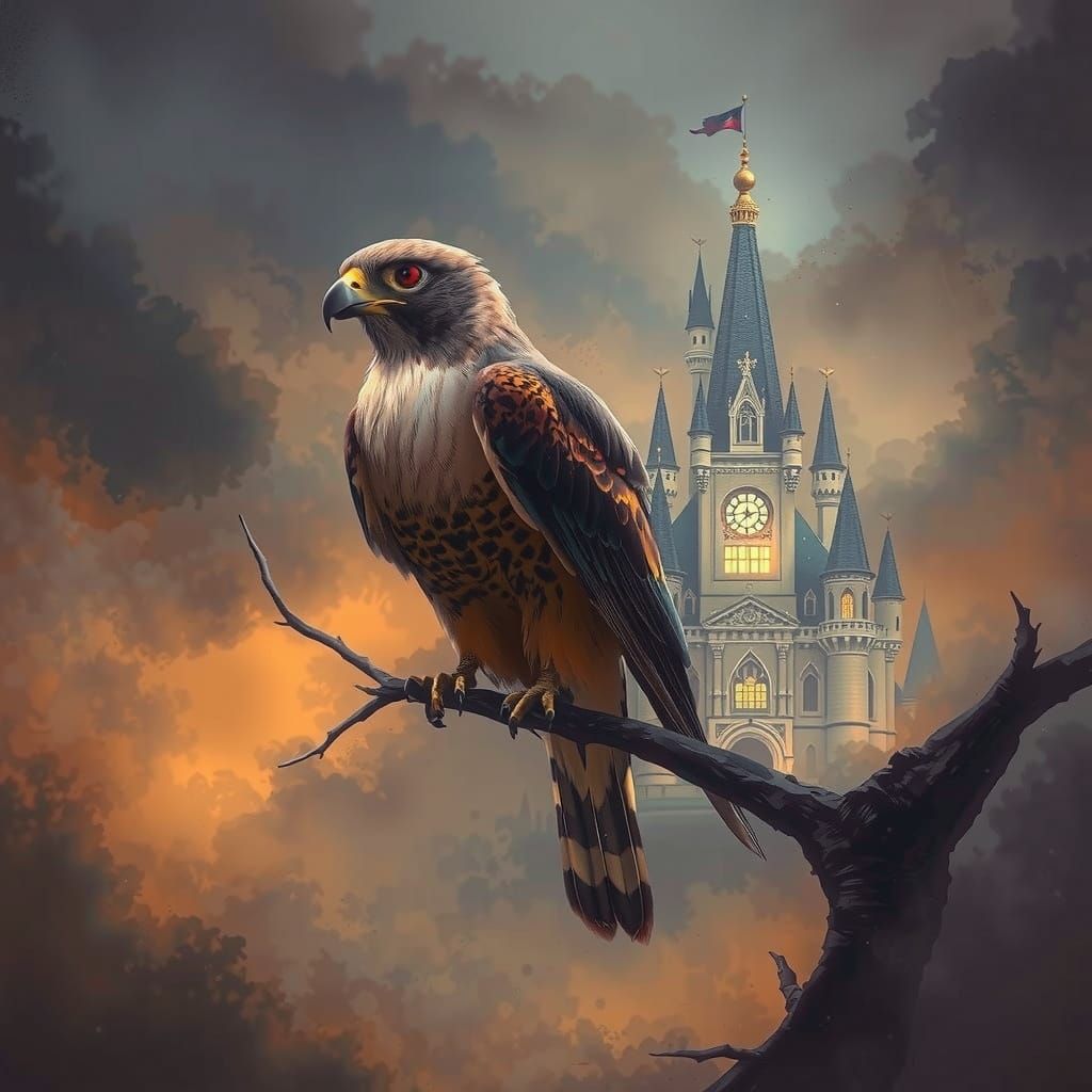 Peregrine Falcon Amidst Whimsical Castle Ruins