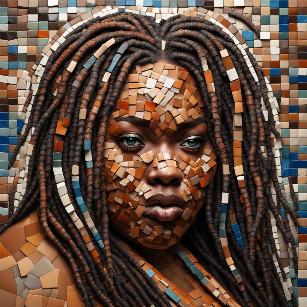 Ceramic Mosaic of a Stunning Woman with Dreadlocks