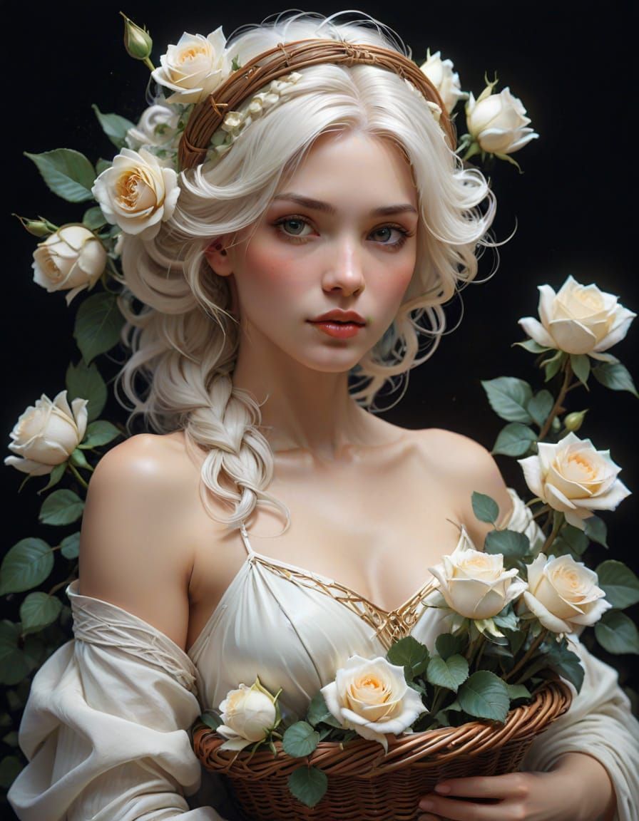 Woman's Hairstyle as Rose Basket Portrait