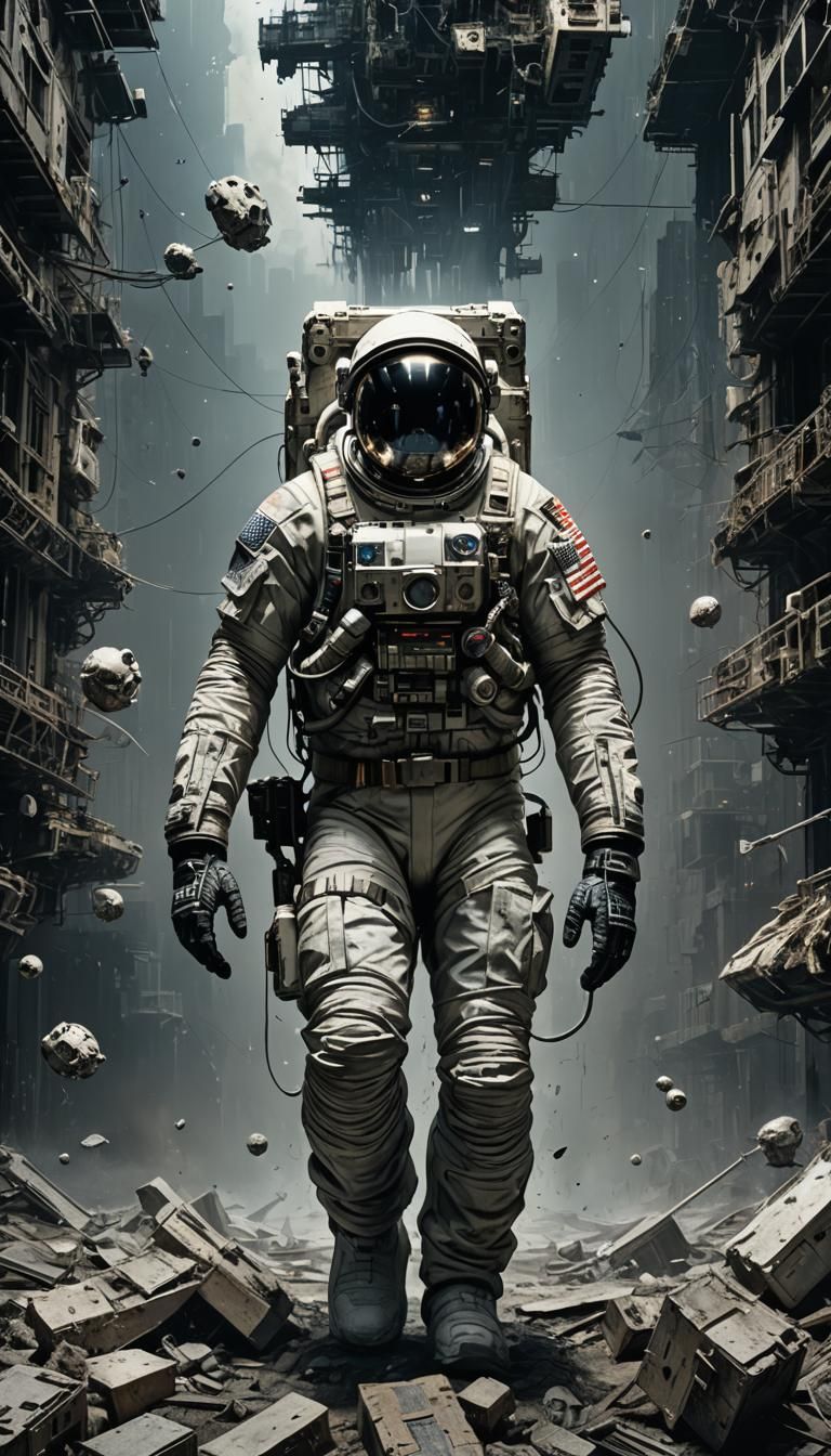 Astronaut Punisher in Hyperrealistic Mixed-Media Style