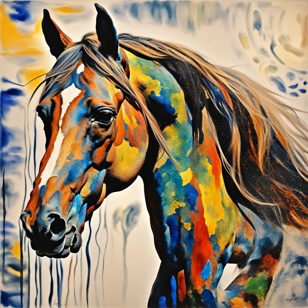 Colorful Lakota Horse with Abstract Rayograph Elements