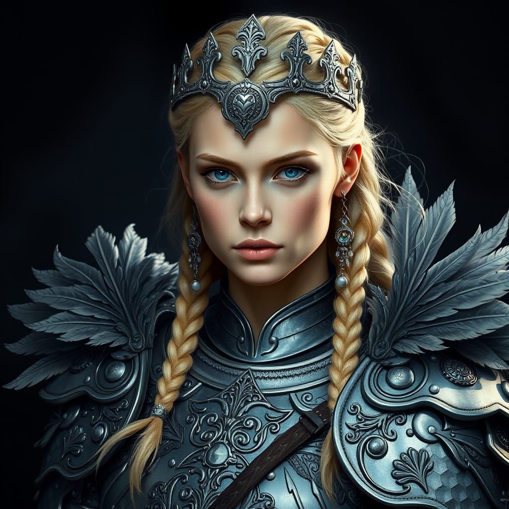 Elegant Fantasy Warrior in Silver Armor