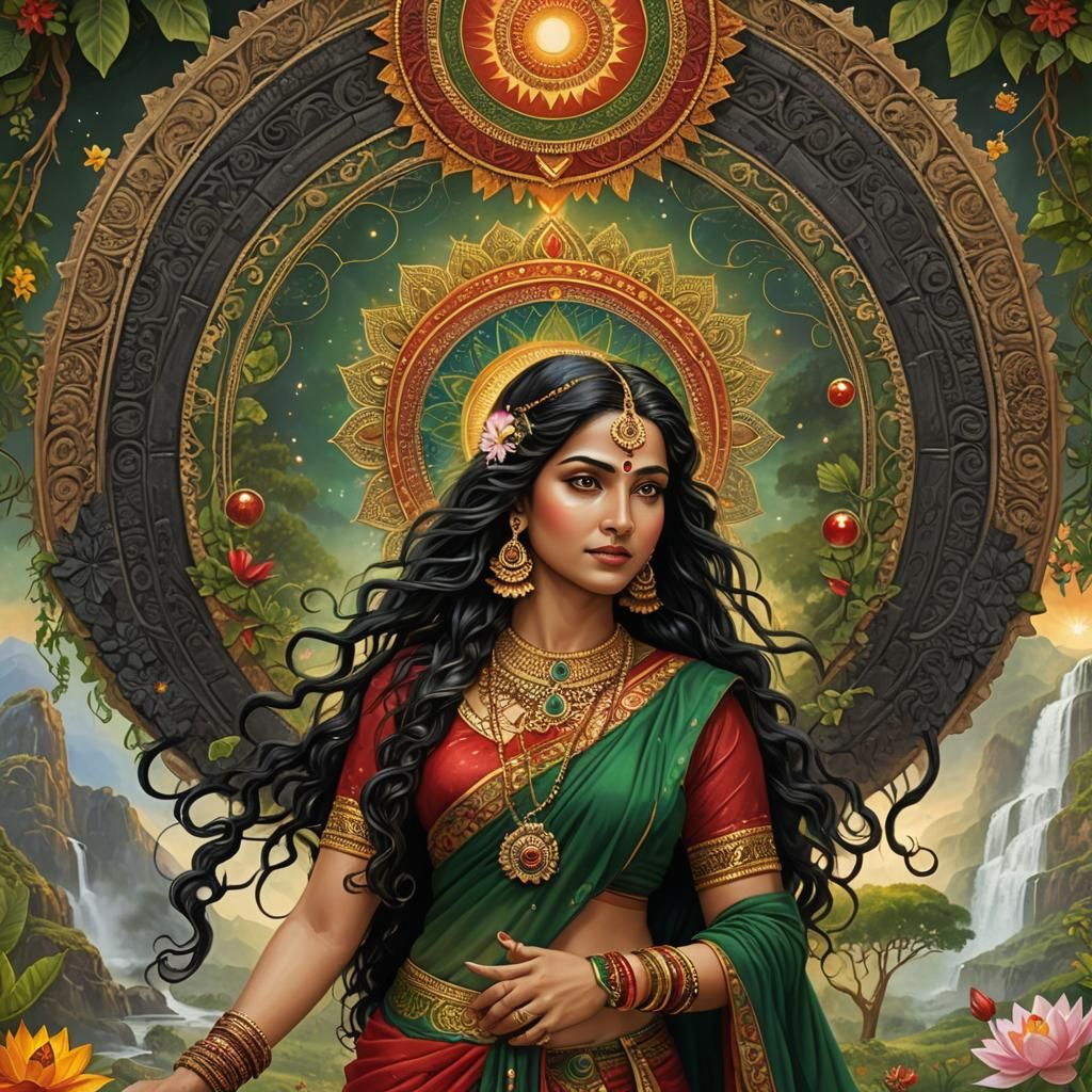 Hindu Goddess in Cosmic Mandala Landscape