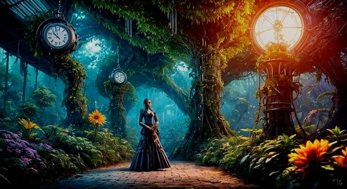 Gorilla in Futuristic Forest with Steampunk Elements