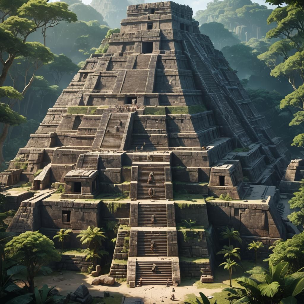 Detailed 3D Anime Art of Mayan Pyramid