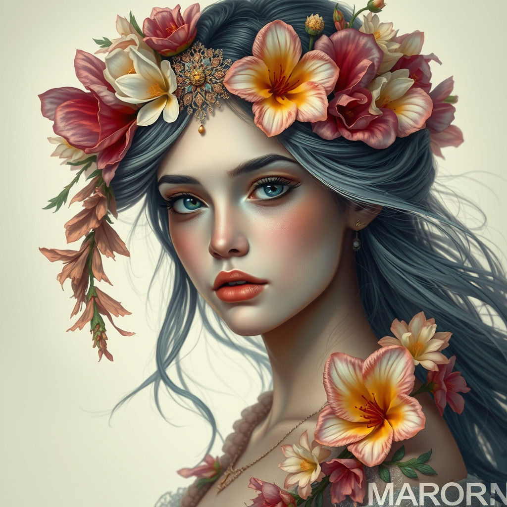 Floral Woman Portrait in Digital Art Style
