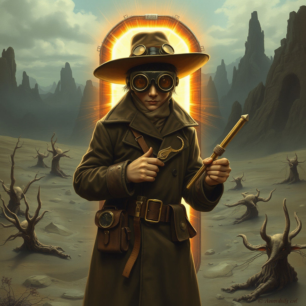 Interdimensional Traveler Peers Through Shimmering Portal