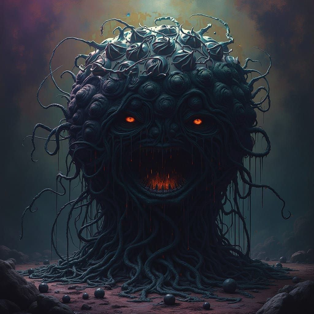 Dark Gothic Entity with Twisted Black Crown and Sugary Tendr...