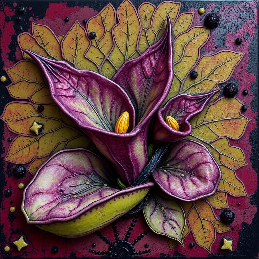 Psychedelic Venus Flytrap in Encaustic Style