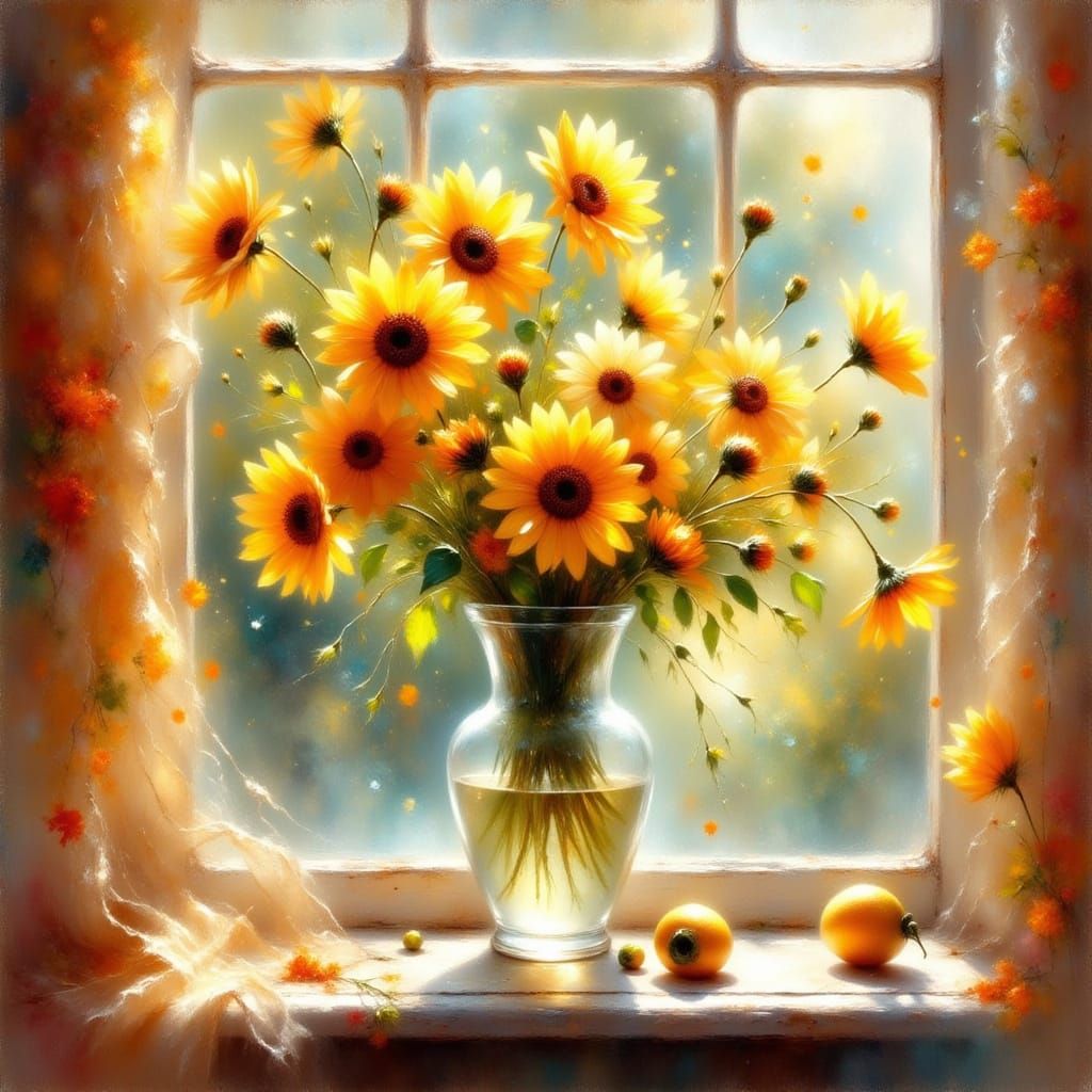 Impressionist Flowers in Vivid Yellow and Orange