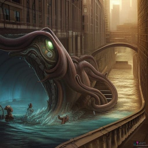 Giant Squid Emerges: Epic Cinematic Digital Painting