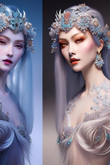Elaborate Frost Queen Goddess in Icy Landscape