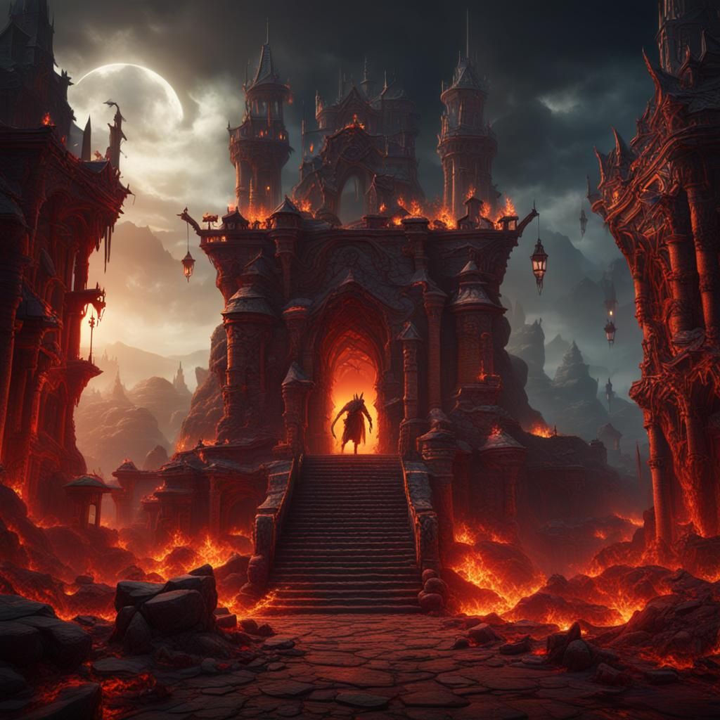 Detailed Matte Painting of a Prisoner in Hell