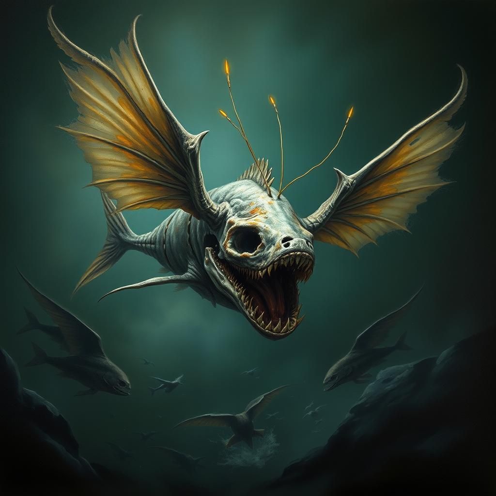Abyssal Horror: Winged Skull-Faced Fish Creature