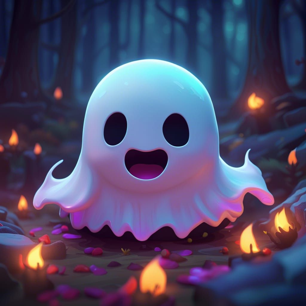 Cute Cartoon Ghost in Detailed Digital Painting