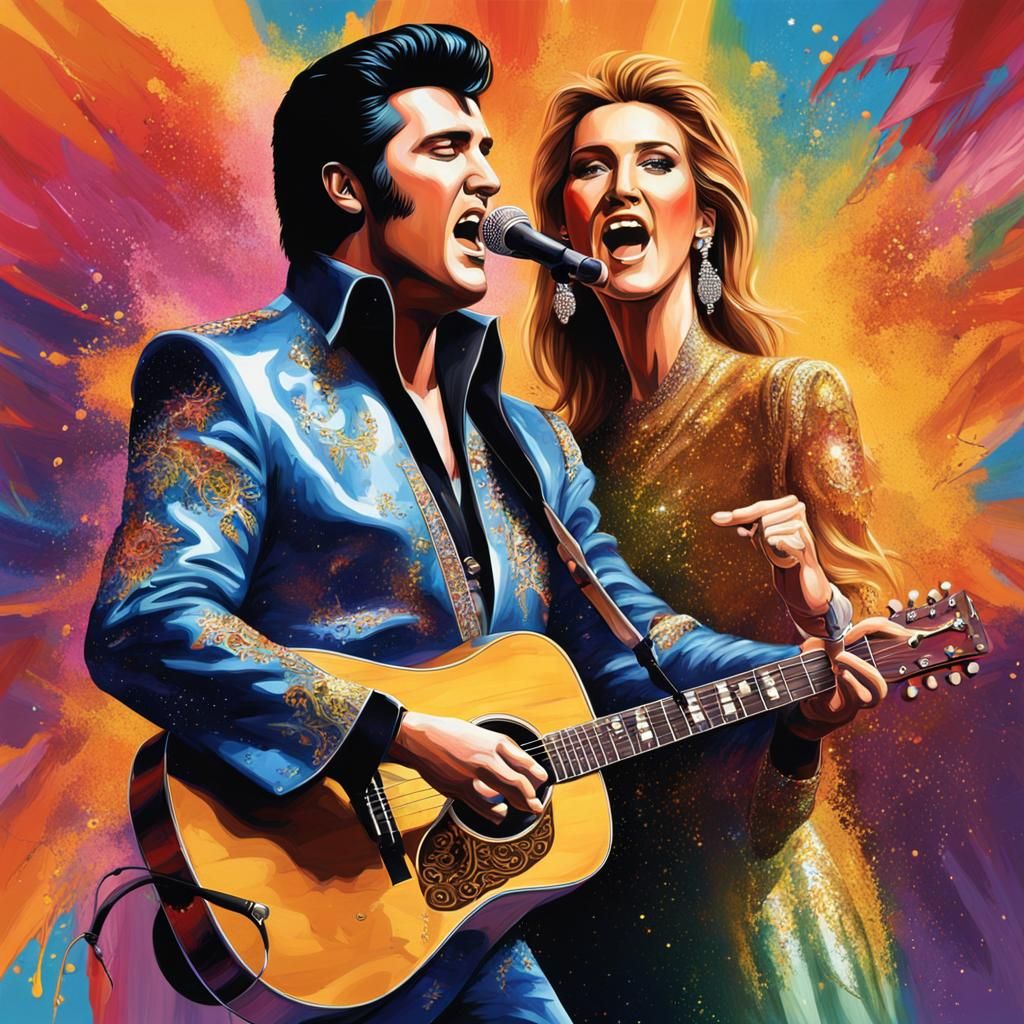 Elvis and Celine: Vivid Splash Art Portrait
