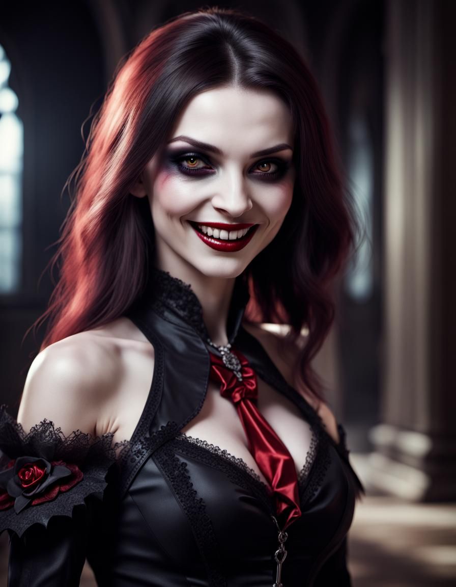 Playful Vampire in Haute Couture: Photorealistic Portrait