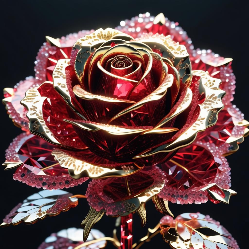 Intricate Crystal Rose with Gold Edges