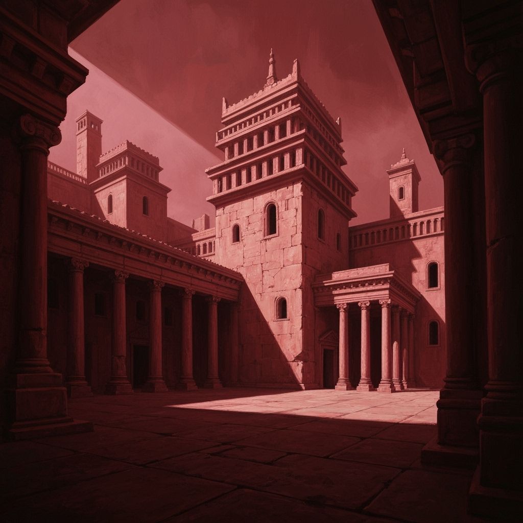 Surreal Ancient Edifice in Ruby and Red Palette
