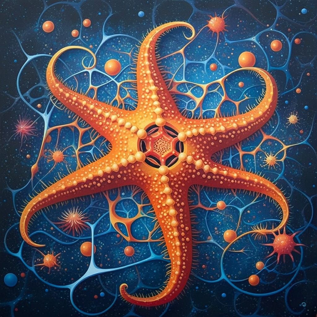 Antarctic Sun Starfish; organic, tesselated, intricate, surr...